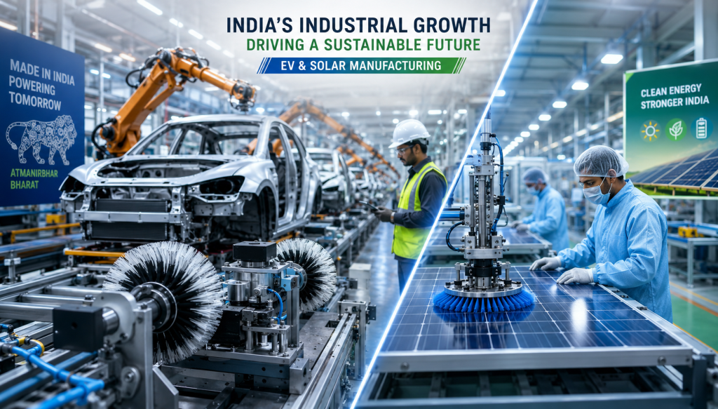 Industrial brush manufacturers in India serving EV and solar manufacturing sectors with precision brushes for production lines